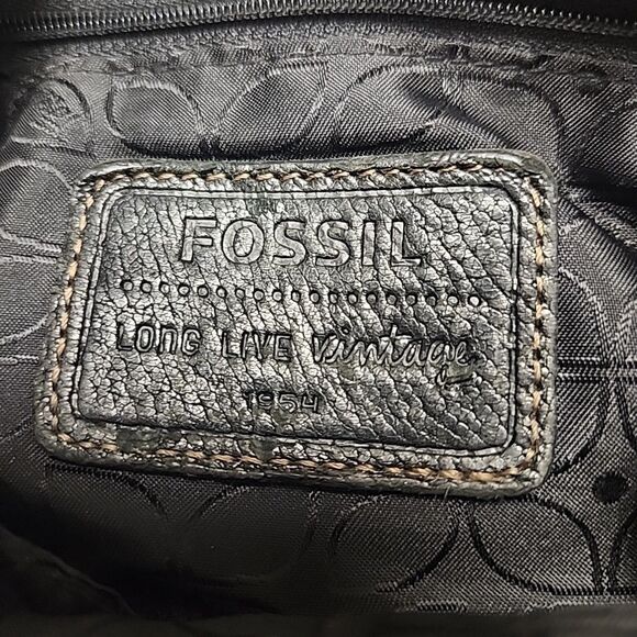 VINTAGE FOSSIL Brown Black Genuine Leather Crossbody Bag Boho-Grunge - Picture 4 of 15